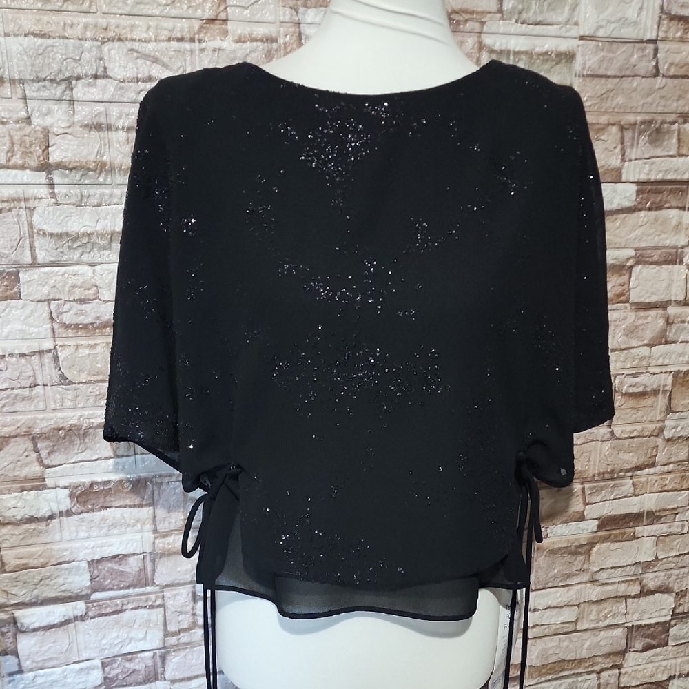 S.L Fashions Vintage Elegant Black Glitter Blouse Brand New
